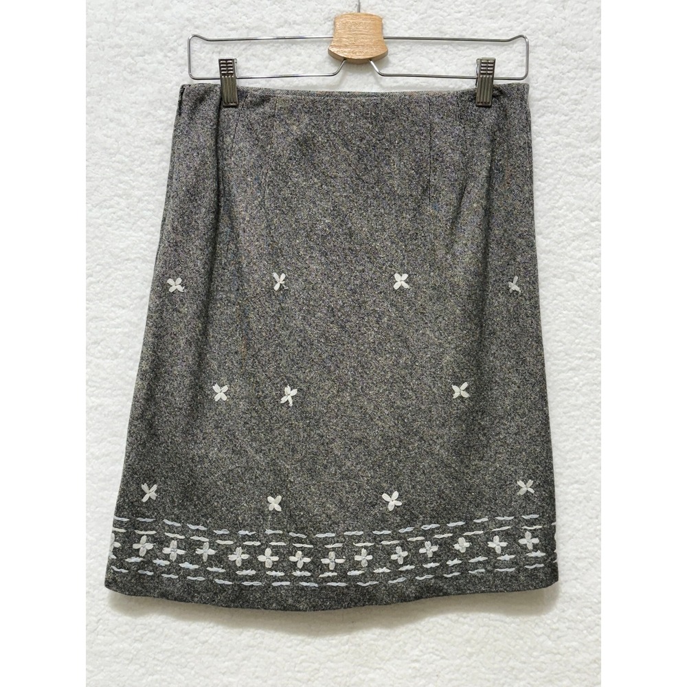 Ann Taylor LOFT Petites Gray Wool Blend Skirt Embroidered A-Line Career‎